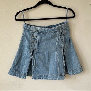 Free People Y2K pleated denim mini skirt with crossed tie up details